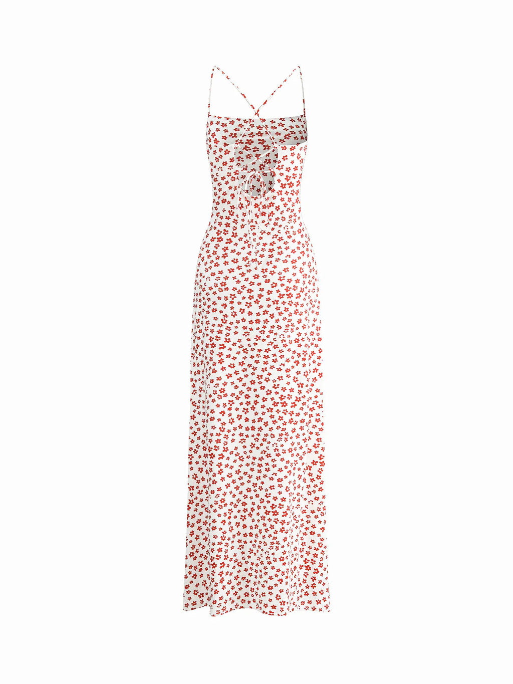 Vestido largo fluido de tirantes cruzados con estampado floral