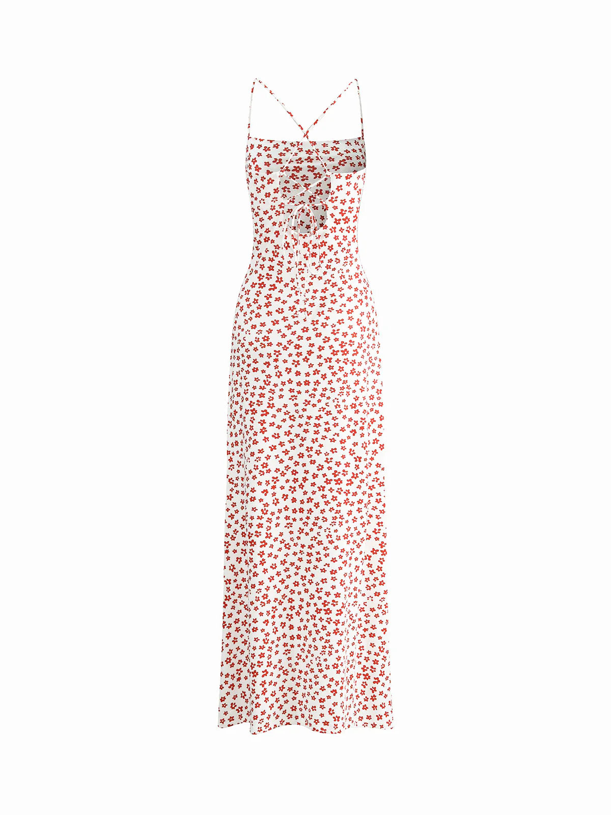 Vestido largo fluido de tirantes cruzados con estampado floral