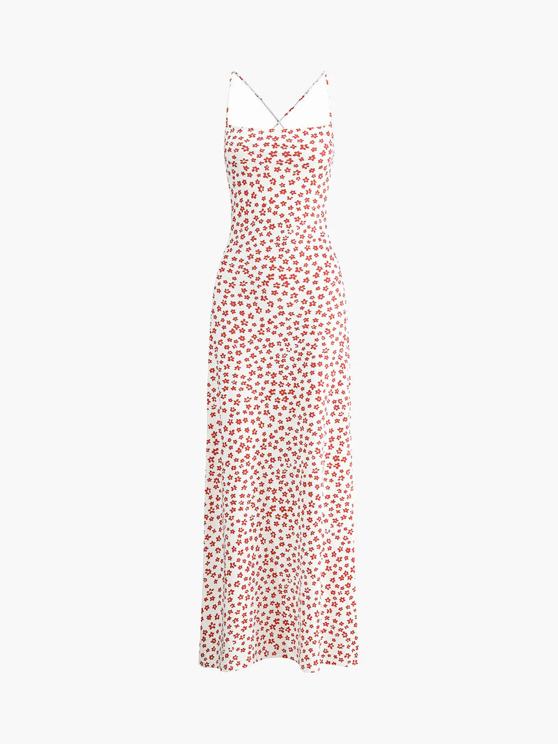 Vestido largo fluido de tirantes cruzados con estampado floral
