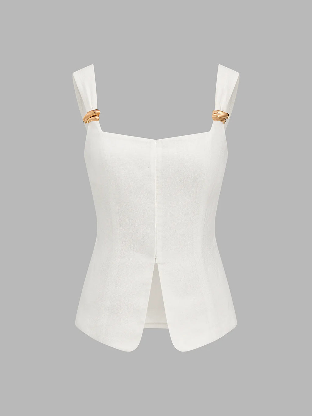 Top de tirantes de mezcla de lino con detalle metálico