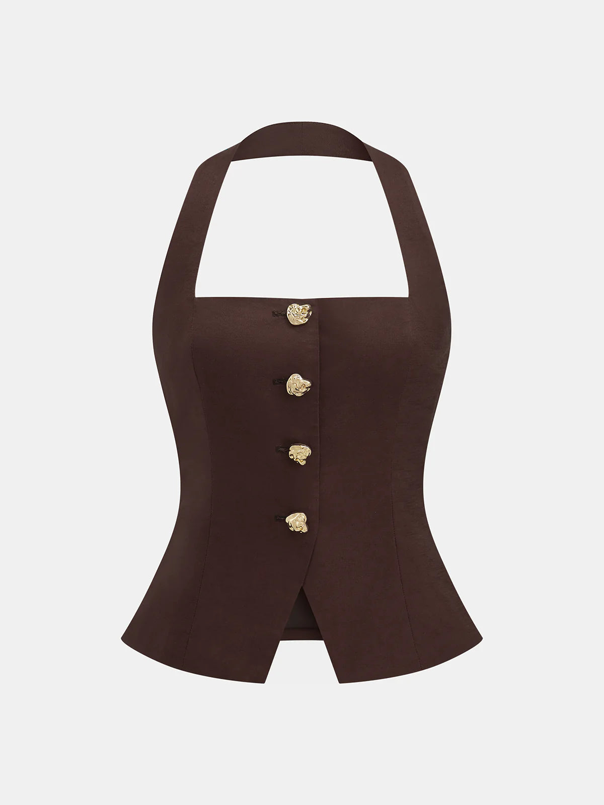 Conjunto de pantalón y top halter abotonado en mezcla de lino y algodón