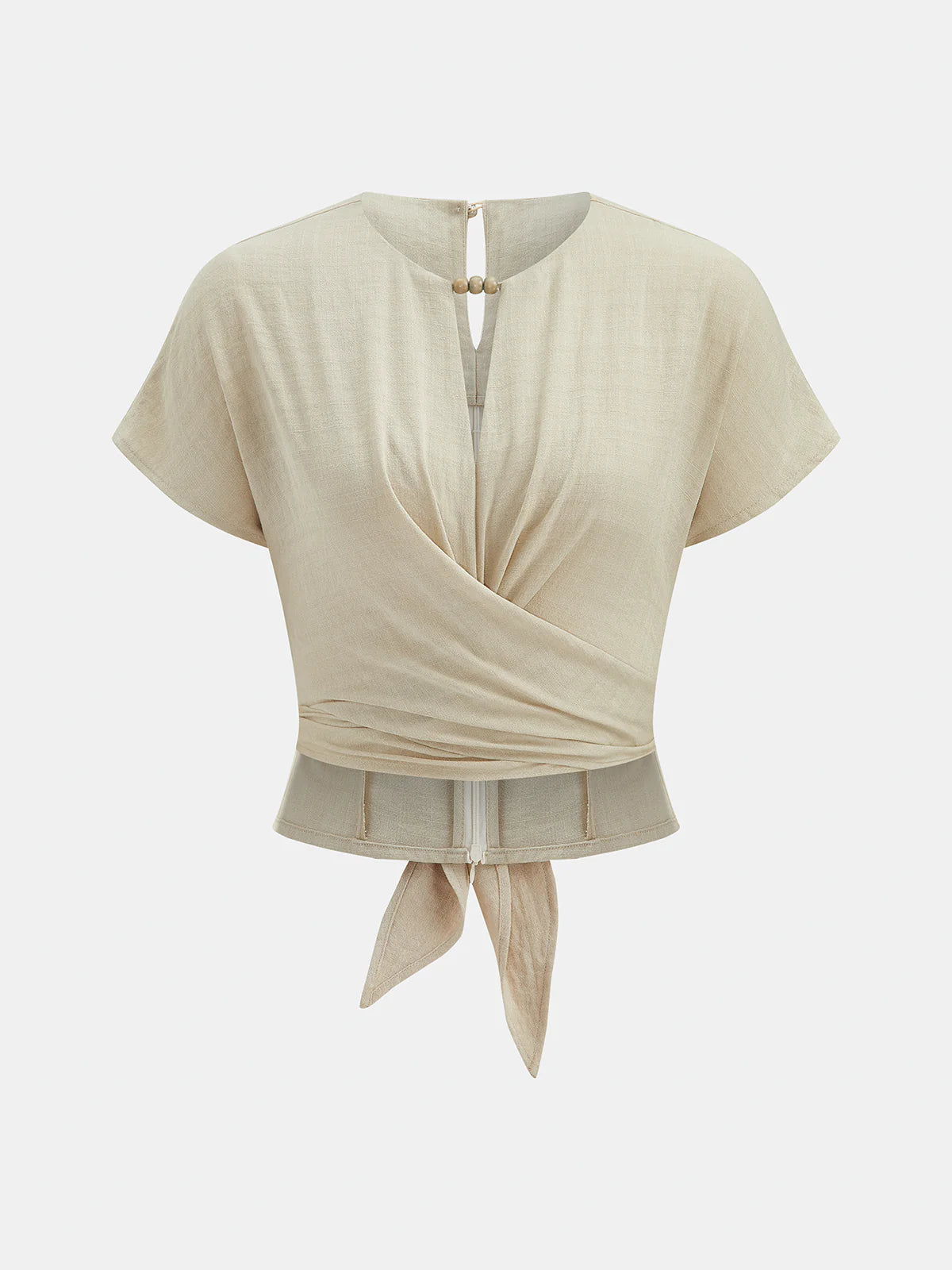 Blusa de manga corta cruzada con lazada trasera