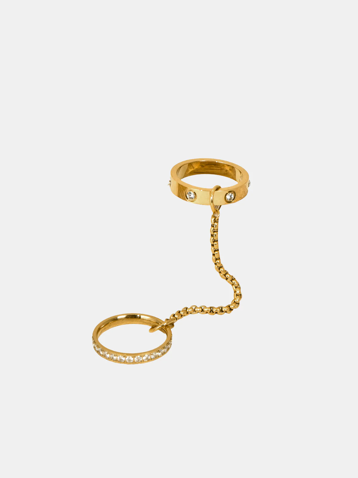 Anillo múltiple con circonitas y cadena colgante