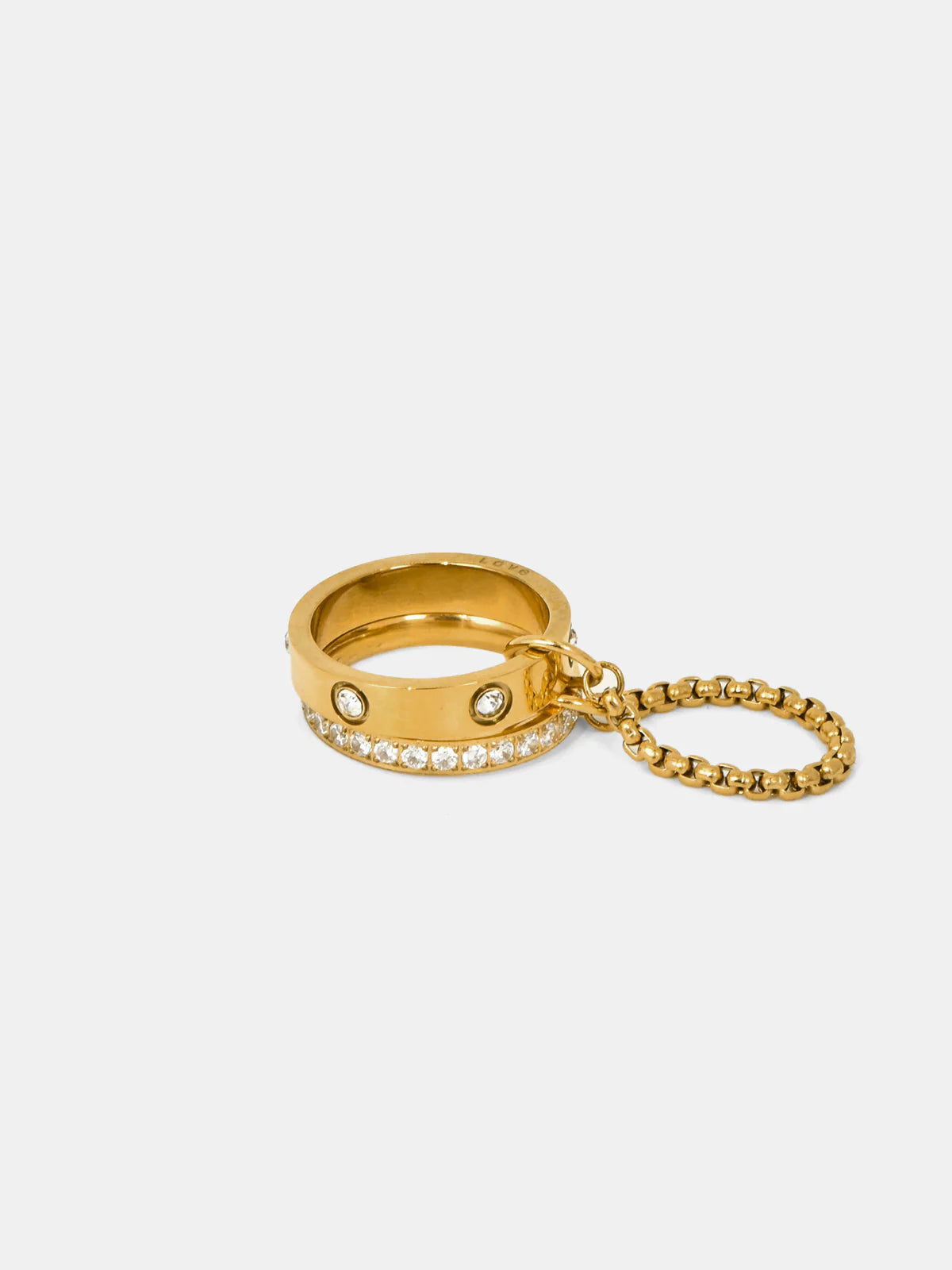 Anillo múltiple con circonitas y cadena colgante