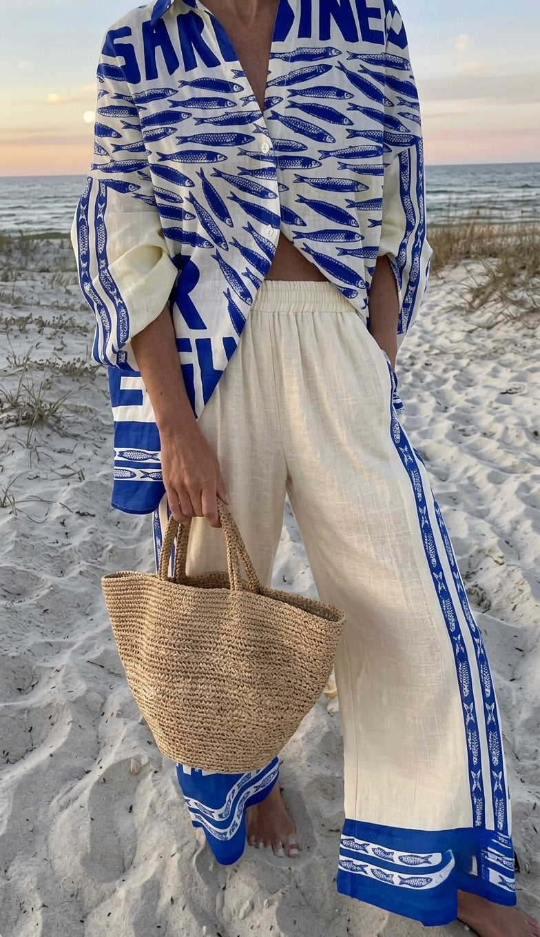 Conjunto Dos Piezas Estampado: Camisa y Pantalón Fluido