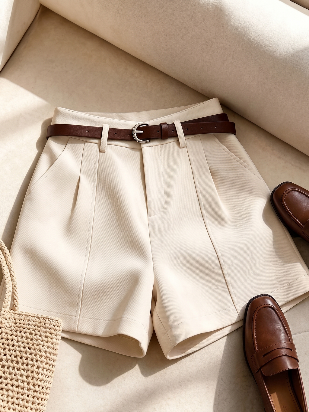 Pantalones Cortos – Cintura Alta, cintura ajustada y cinturón