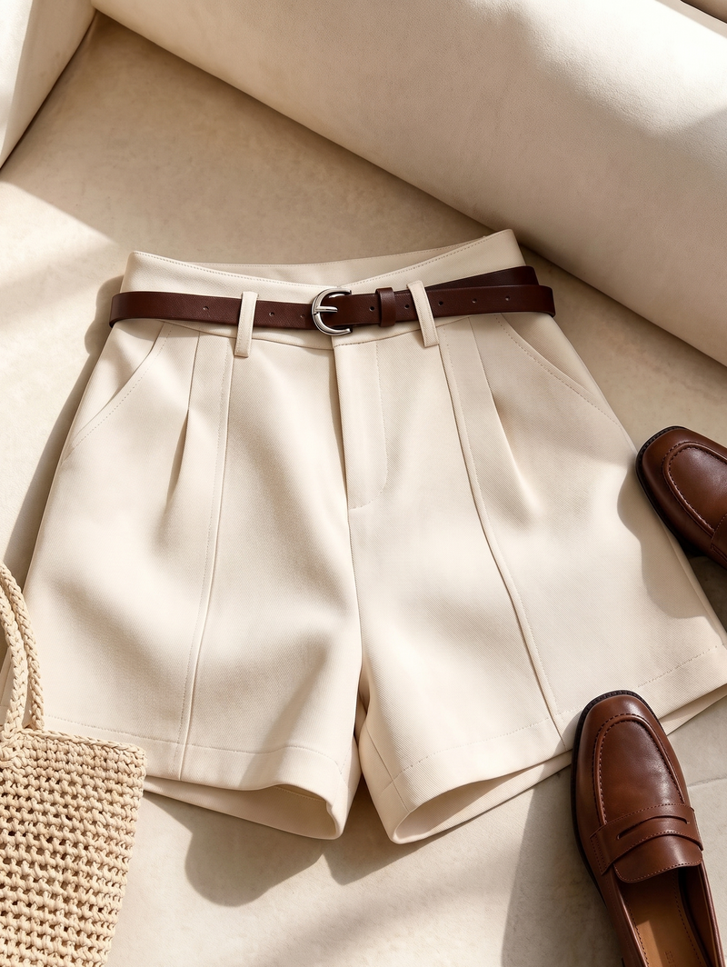 Pantalones Cortos – Cintura Alta, cintura ajustada y cinturón