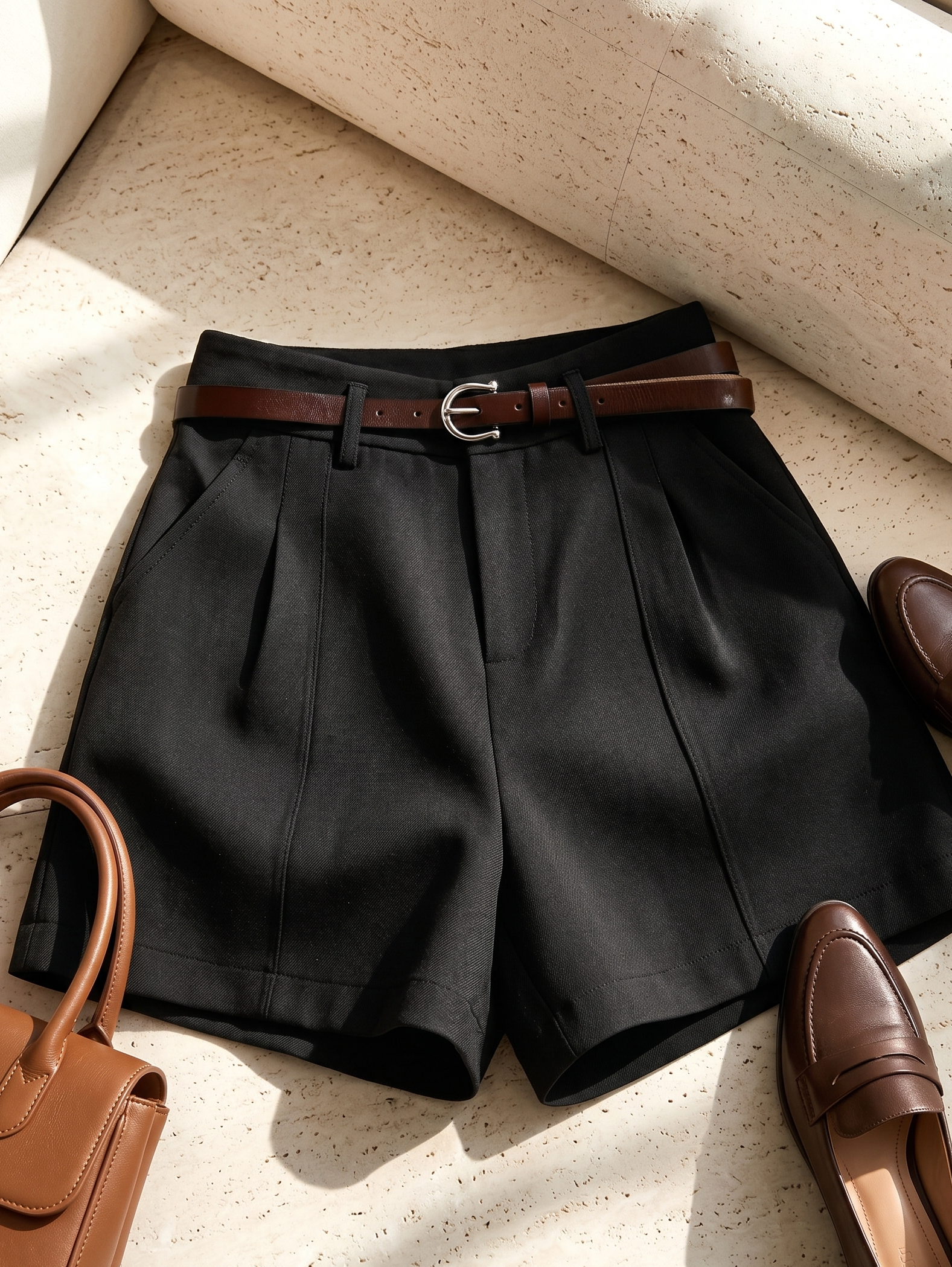 Pantalones Cortos – Cintura Alta, cintura ajustada y cinturón