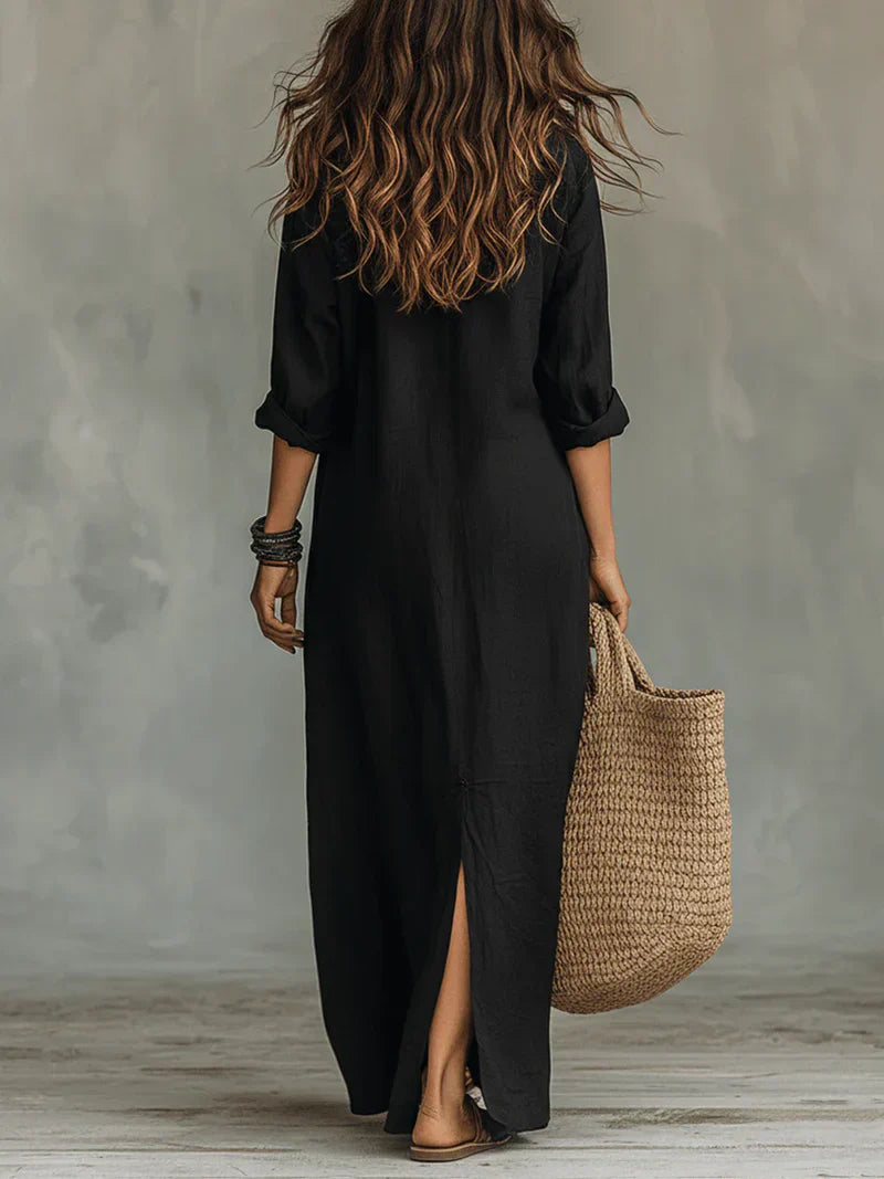 Vestido Largo Camisero de Lino y Viscosa