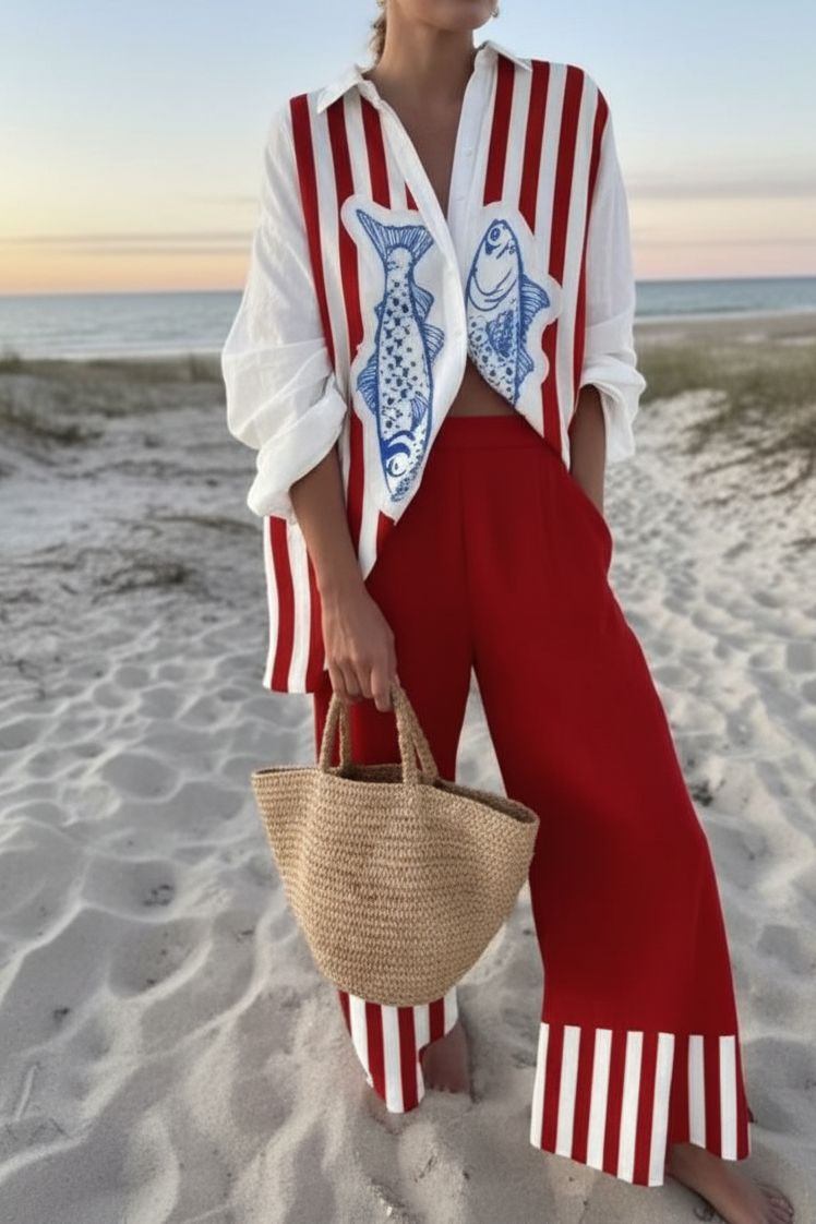 Conjunto Dos Piezas Estampado: Camisa y Pantalón Fluido
