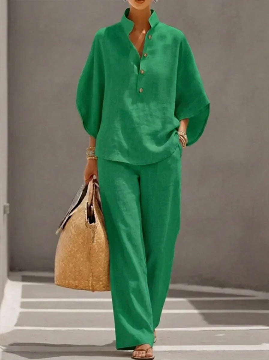 Maribel™ | Traje con mangas murciélago y pantalón de pierna ancha