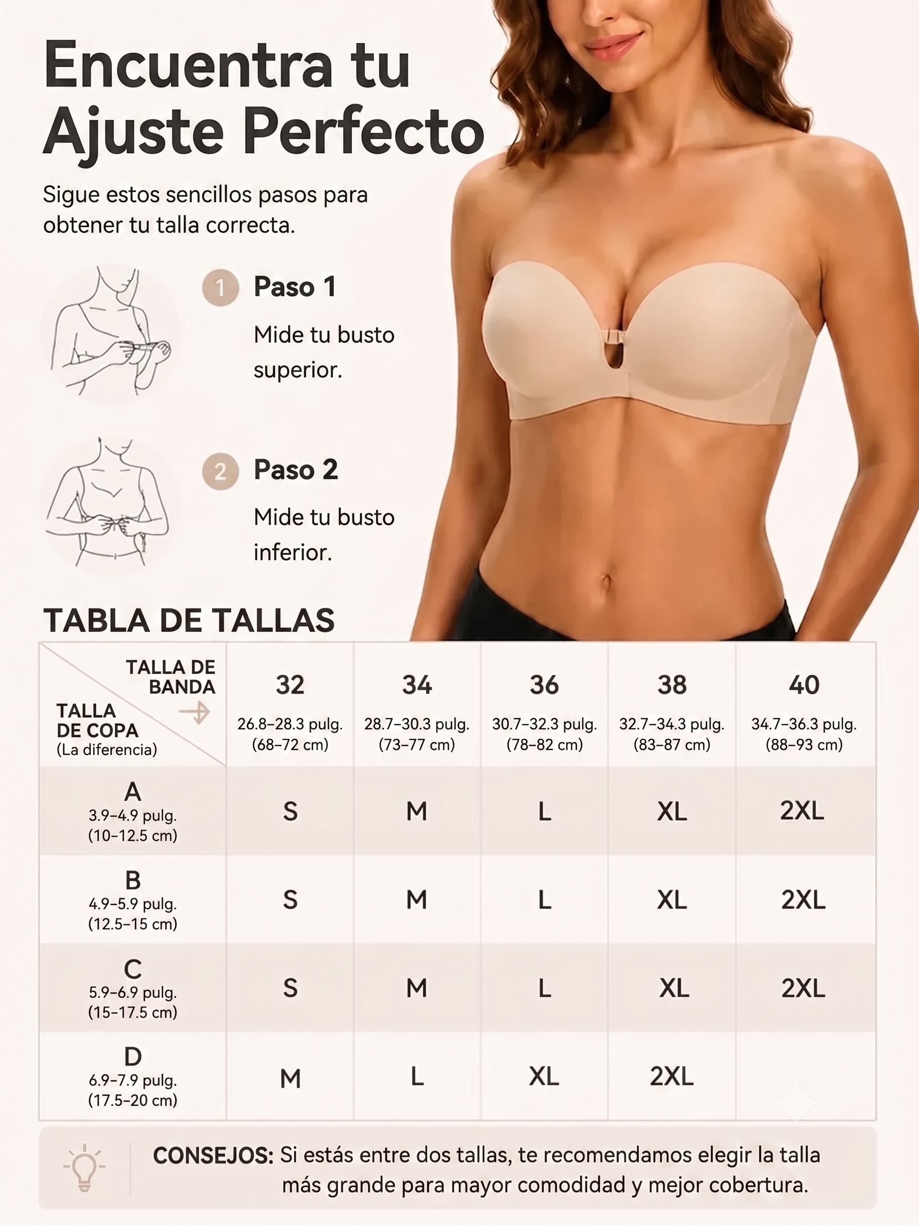 Sujetador Push-Up Sin Tirantes con Cierre Frontal para Mujer
